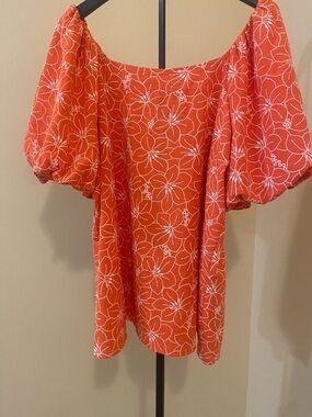 Harper Orange Floral Off-Shoulder Puff-Sleeve Blouse